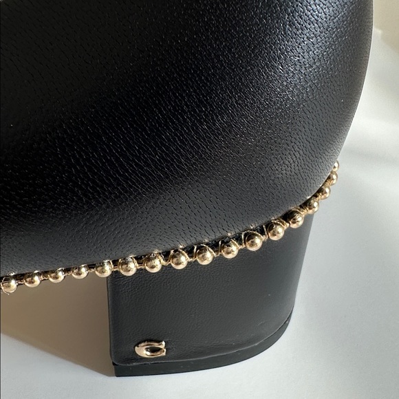 Coach Black Leather Pointed Low Heel Pump with Gold Bead Trim US Size 8B - Picture 6 of 16